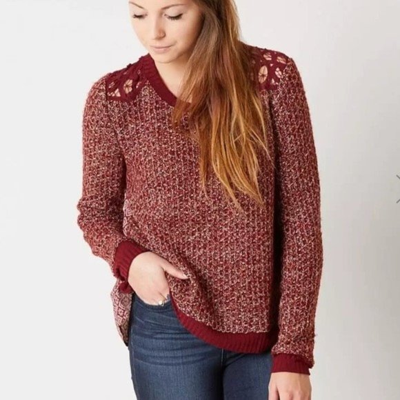 Miss Me Burgundy Red Women's Sweater with Crochet Sz M / Medium - Picture 2 of 10